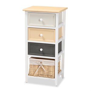 baxton studio adonis multi-colored wood 3-drawer storage unit with basket