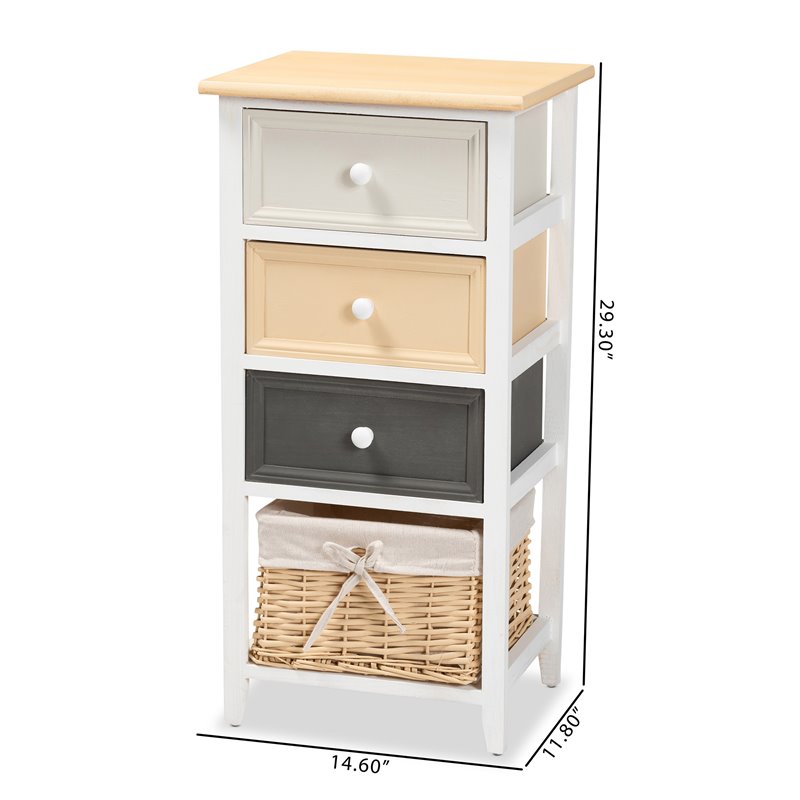 Baxton Studio Adonis Multi-Colored Wood 3-Drawer Storage Unit with Basket