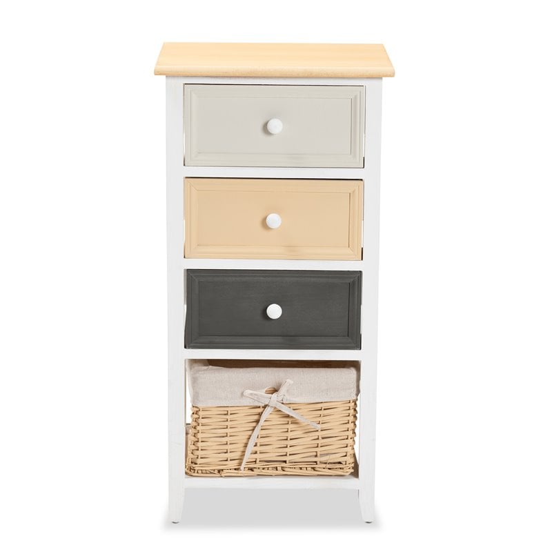 Baxton Studio Adonis Multi-Colored Wood 3-Drawer Storage Unit with Basket