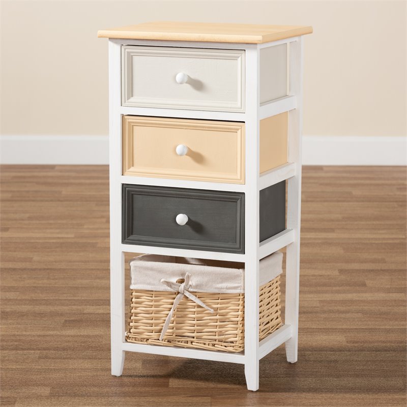 Baxton Studio Adonis Multi-Colored Wood 3-Drawer Storage Unit with Basket