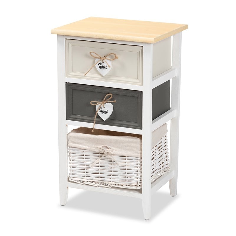 Baxton Studio Diella Multi-Colored Wood 2-Drawer Storage Unit with Basket