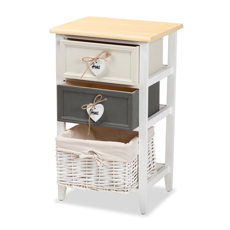 Baxton Studio Diella Multi-Colored Wood 2-Drawer Storage Unit with Basket
