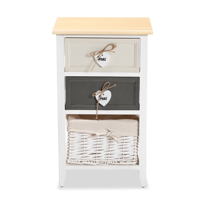 Baxton Studio Diella Multi-Colored Wood 2-Drawer Storage Unit with Basket
