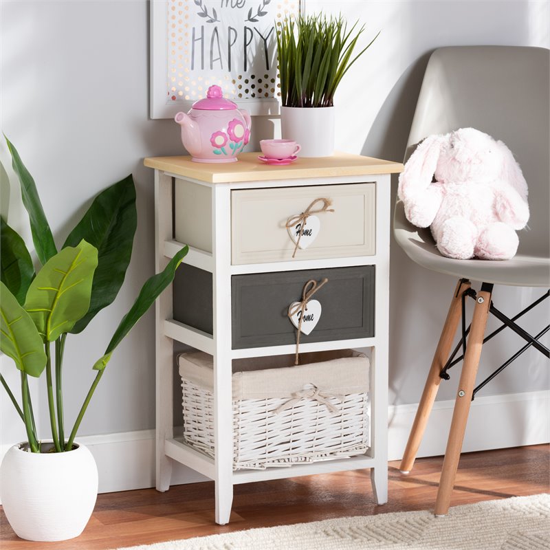 Baxton Studio Diella Multi-Colored Wood 2-Drawer Storage Unit with Basket