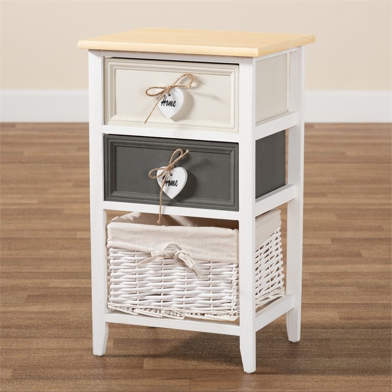 Baxton Studio Diella Multi-Colored Wood 2-Drawer Storage Unit with Basket