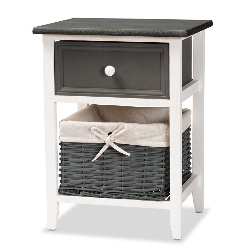 Baxton Studio Shadell Grey and White Finished Wood 1-Drawer Storage Unit