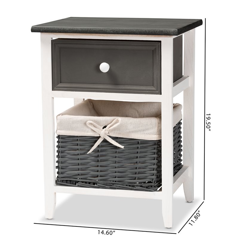 Baxton Studio Shadell Grey and White Finished Wood 1-Drawer Storage Unit