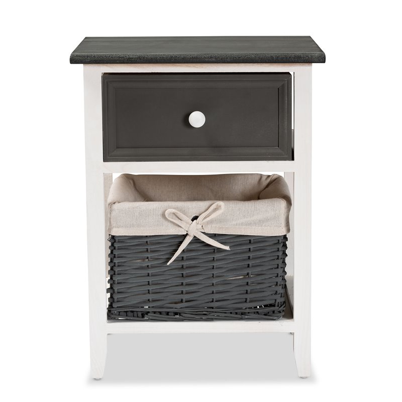 Baxton Studio Shadell Grey and White Finished Wood 1-Drawer Storage Unit