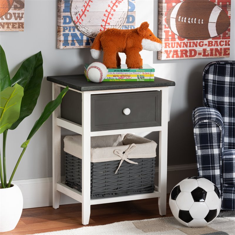 Baxton Studio Shadell Grey and White Finished Wood 1-Drawer Storage Unit