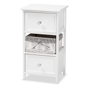 baxton studio hayden white finished wood 2-drawer storage unit with basket