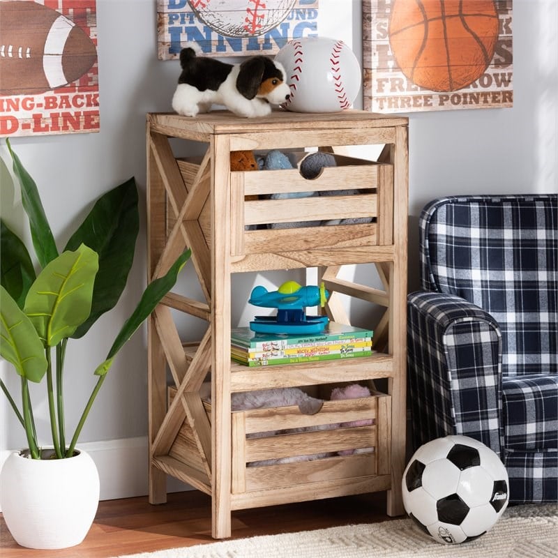 Baxton Studio Mandell Natural Brown Finished Wood 2-Drawer Storage Unit