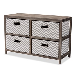 Baxton Studio Jorah Grey and White Greywashed Wood 4-Basket Storage Unit
