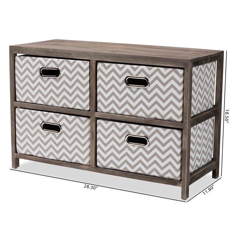 Baxton Studio Jorah Grey and White Greywashed Wood 4-Basket Storage Unit