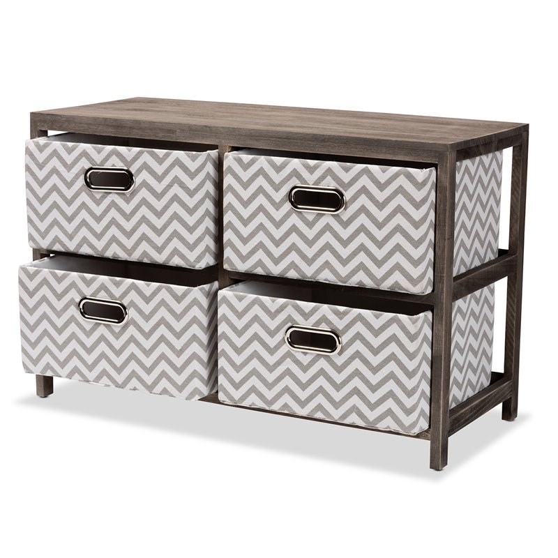 Baxton Studio Jorah Grey and White Greywashed Wood 4-Basket Storage Unit