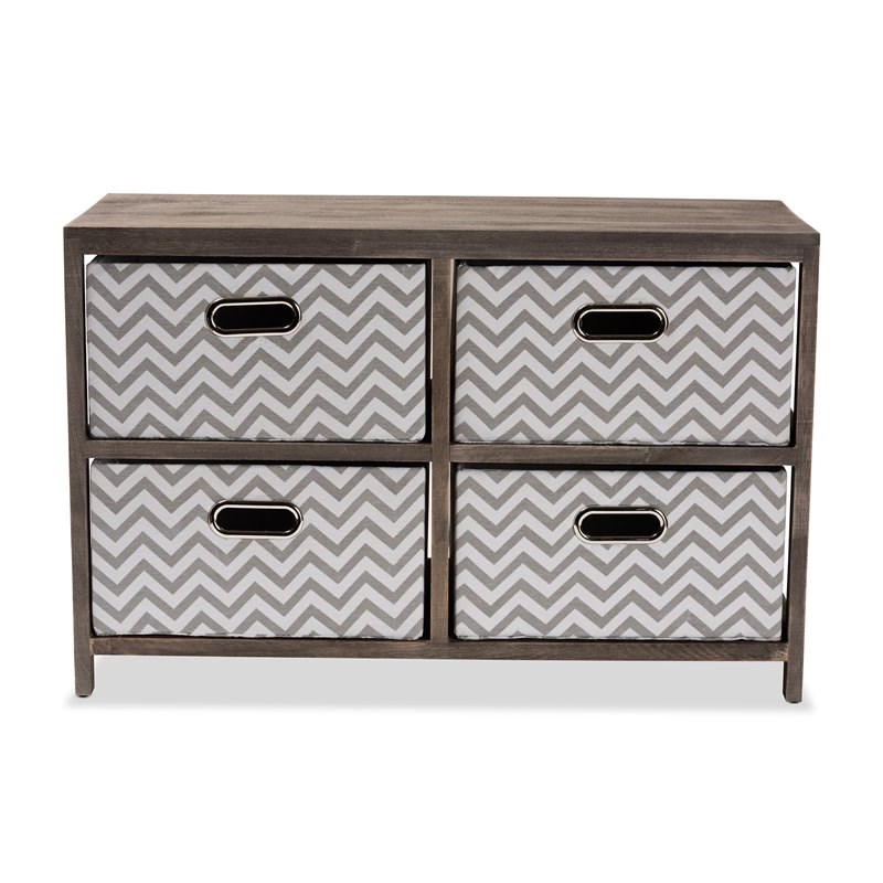 Baxton Studio Jorah Grey and White Greywashed Wood 4-Basket Storage Unit