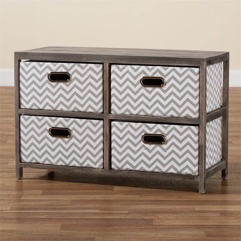 Baxton Studio Jorah Grey and White Greywashed Wood 4-Basket Storage Unit