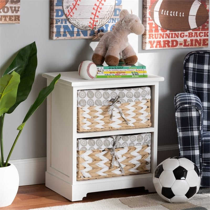 Baxton Studio Rianne White Finished Wood 2-Basket Storage Unit