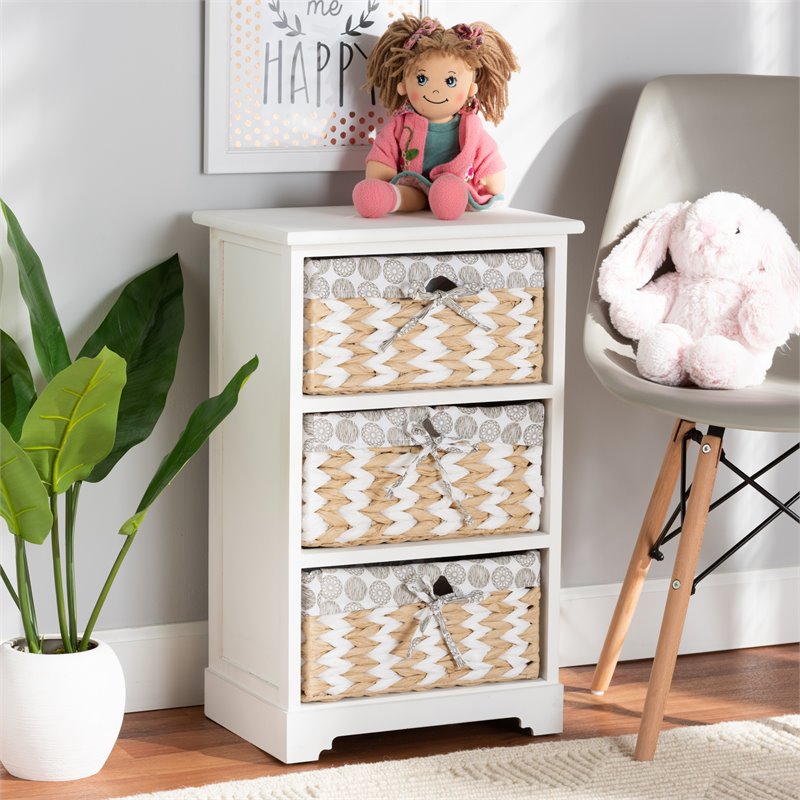 Baxton Studio Rianne White Finished Wood 3-Basket Storage Unit