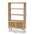 Baxton Studio Faulkner Natural Brown Finished Wood and Rattan 2-Door Bookcase