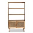 Baxton Studio Faulkner Natural Brown Finished Wood and Rattan 2-Door Bookcase
