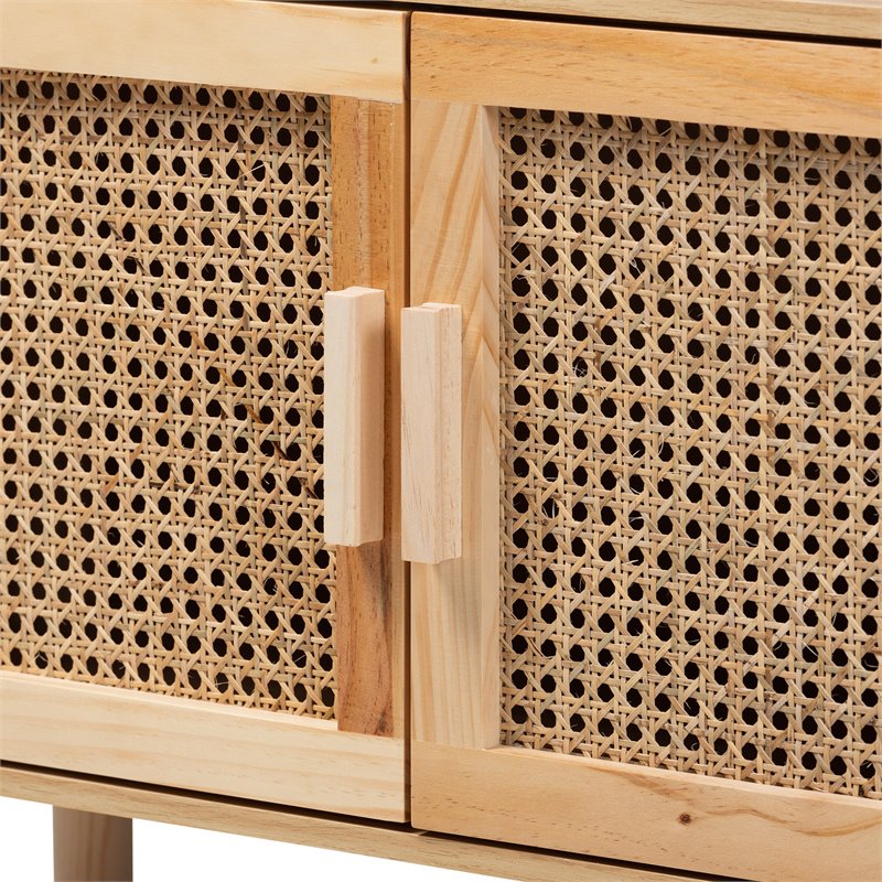 Baxton Studio Faulkner Natural Brown Finished Wood and Rattan 2-Door Bookcase