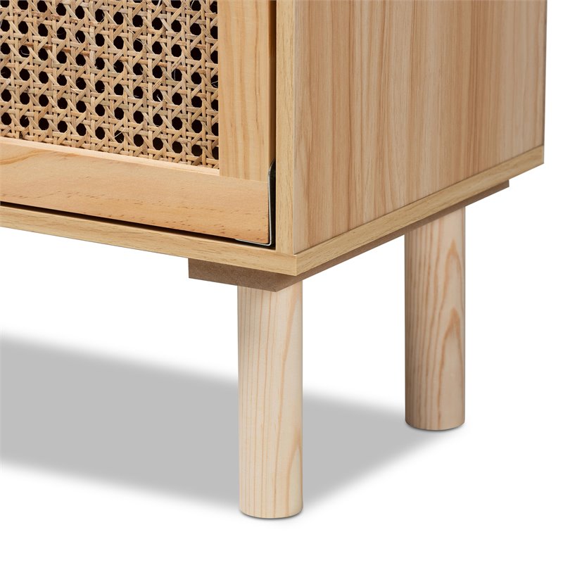 Baxton Studio Faulkner Natural Brown Finished Wood and Rattan 2-Door Bookcase