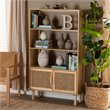 Baxton Studio Faulkner Natural Brown Finished Wood and Rattan 2-Door Bookcase