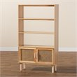 Baxton Studio Faulkner Natural Brown Finished Wood and Rattan 2-Door Bookcase