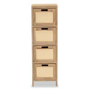 baxton studio paolo natural brown finished wood and rattan 4-drawer storage unit