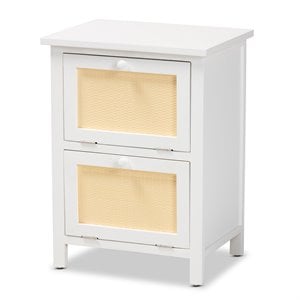 Baxton Studio Sariah White Finished Wood and Rattan 2-Door End Table