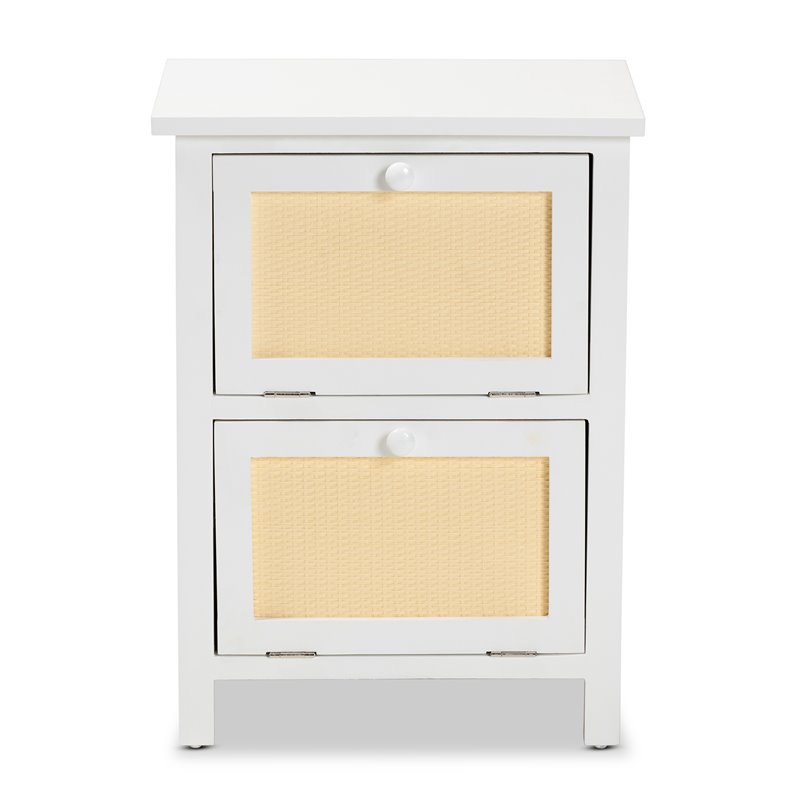 Baxton Studio Sariah White Finished Wood and Rattan 2-Door End Table
