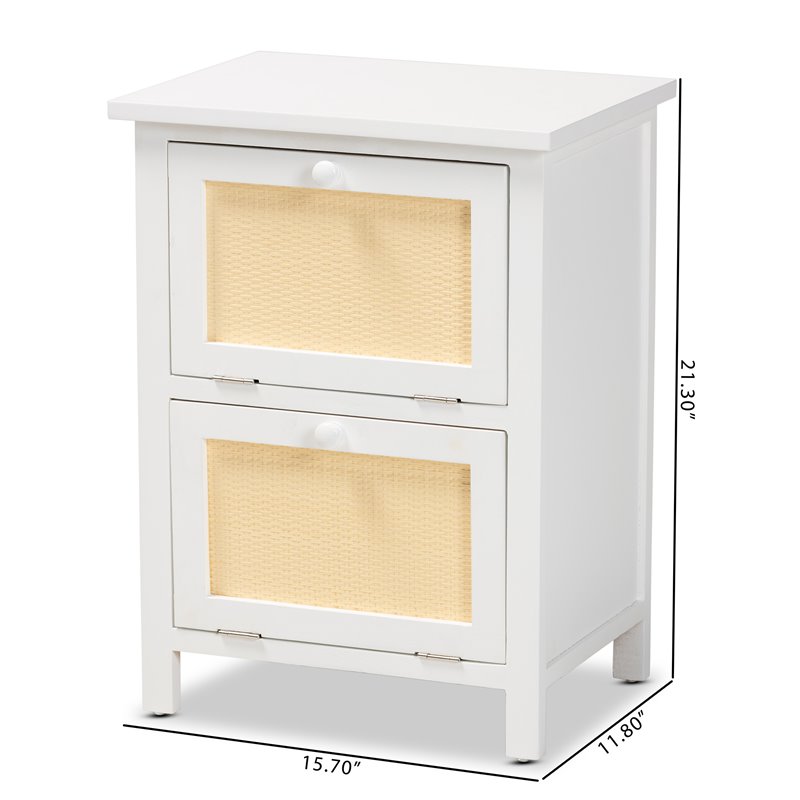 Baxton Studio Sariah White Finished Wood and Rattan 2-Door End Table