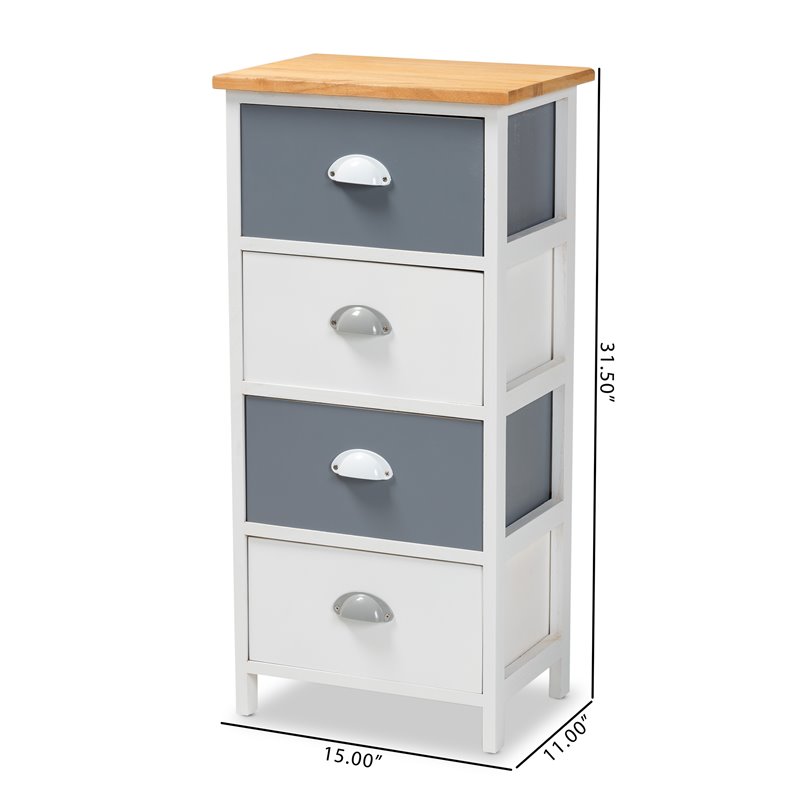 Baxton Studio Calandra Oak Brown and Multi-Colored Wood 4-Drawer Storage Unit
