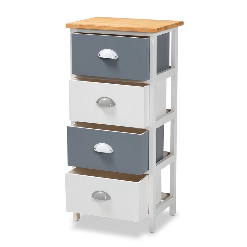 Baxton Studio Calandra Oak Brown and Multi-Colored Wood 4-Drawer Storage Unit