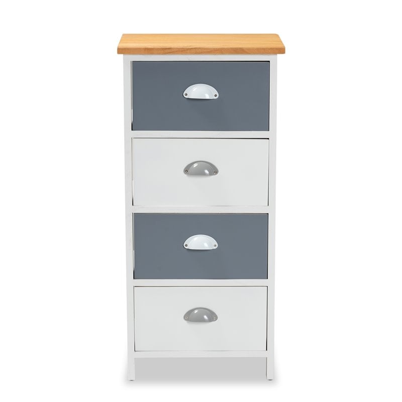 Baxton Studio Calandra Oak Brown and Multi-Colored Wood 4-Drawer Storage Unit