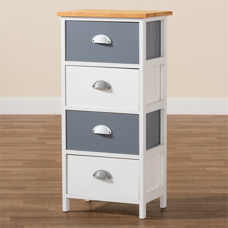 Baxton Studio Calandra Oak Brown and Multi-Colored Wood 4-Drawer Storage Unit