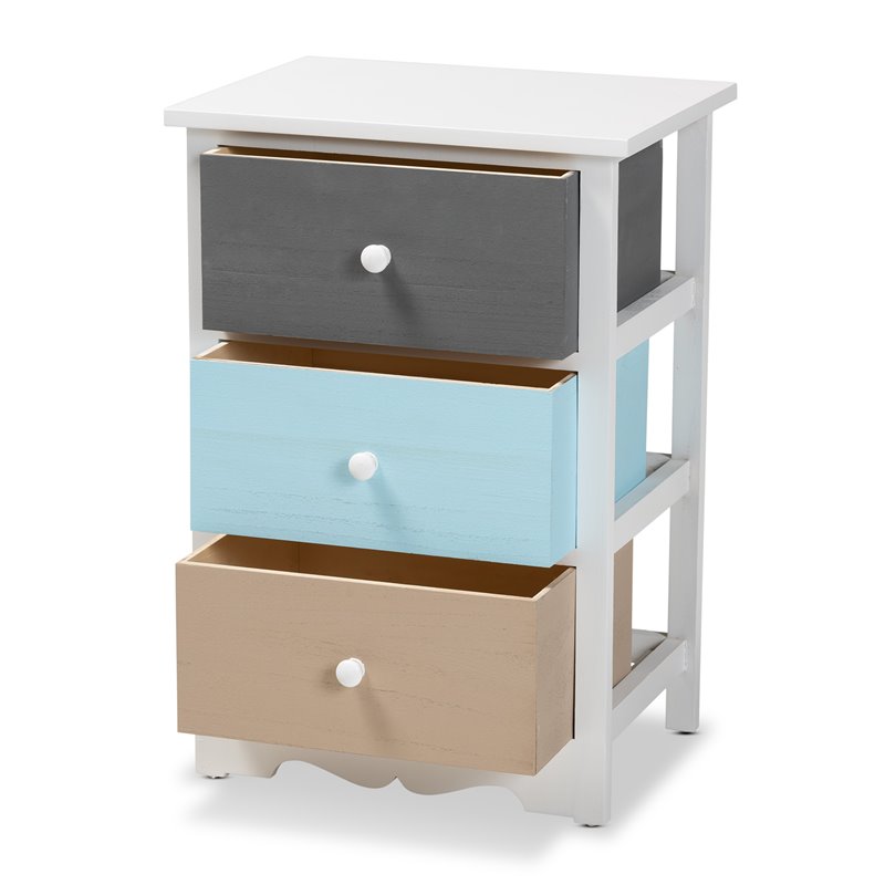 Baxton Studio Kalila White and Multi-Colored Finished Wood 3-Drawer End Table