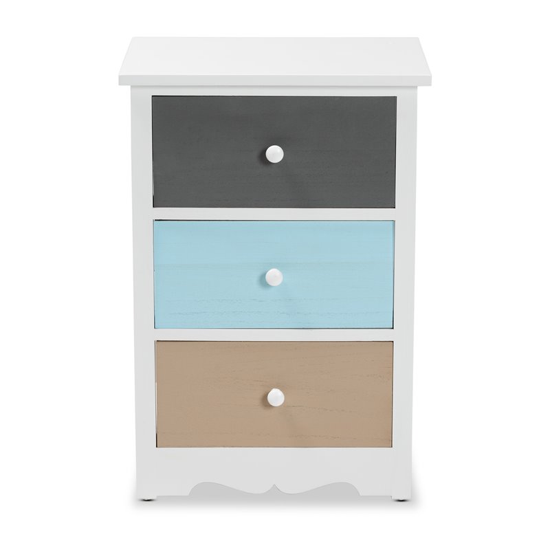 Baxton Studio Kalila White and Multi-Colored Finished Wood 3-Drawer End Table