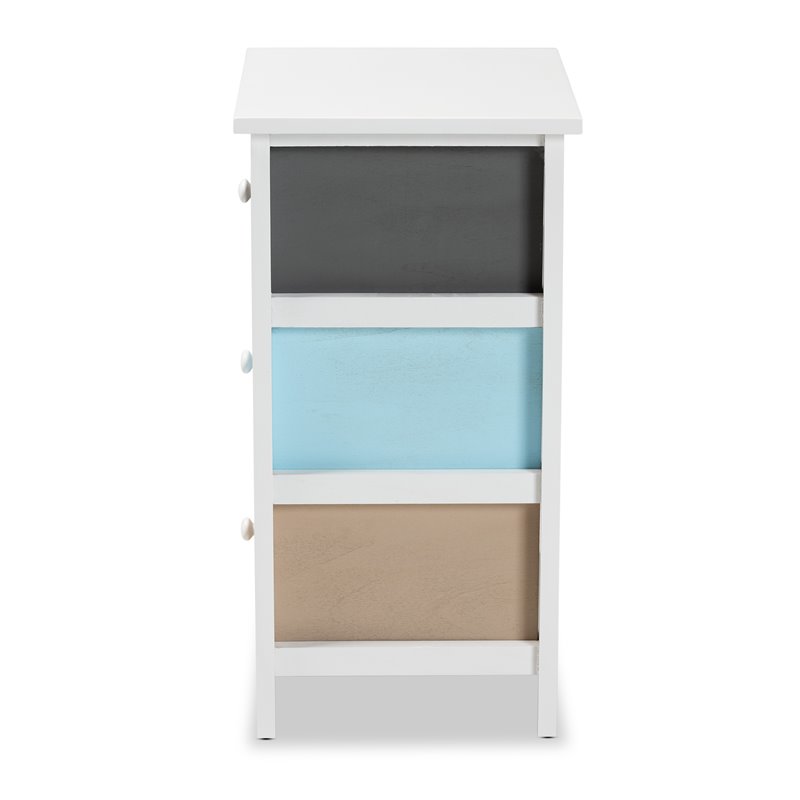 Baxton Studio Kalila White and Multi-Colored Finished Wood 3-Drawer End Table