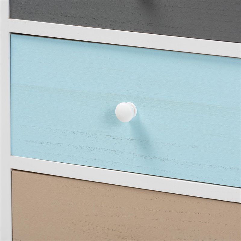 Baxton Studio Kalila White and Multi-Colored Finished Wood 3-Drawer End Table