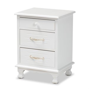 baxton studio layton white finished wood 3-drawer nightstand