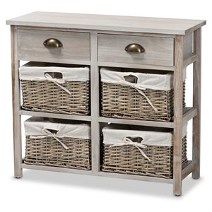 baxton studio vella grey finished wood 2-drawer storage unit with baskets