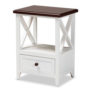 Baxton Studio Vesta White and Dark Brown Finished Wood 1-Drawer End table