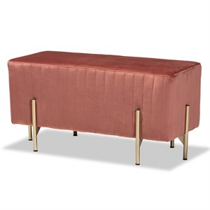 baxton studio helaine pink fabric upholstered and gold metal bench ottoman
