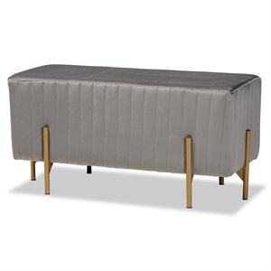 baxton studio helaine grey fabric upholstered and gold metal bench ottoman