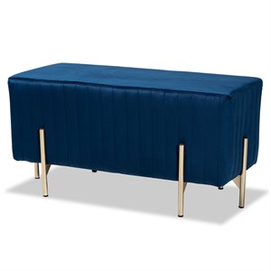 baxton studio helaine navy blue fabric upholstered and gold metal bench ottoman