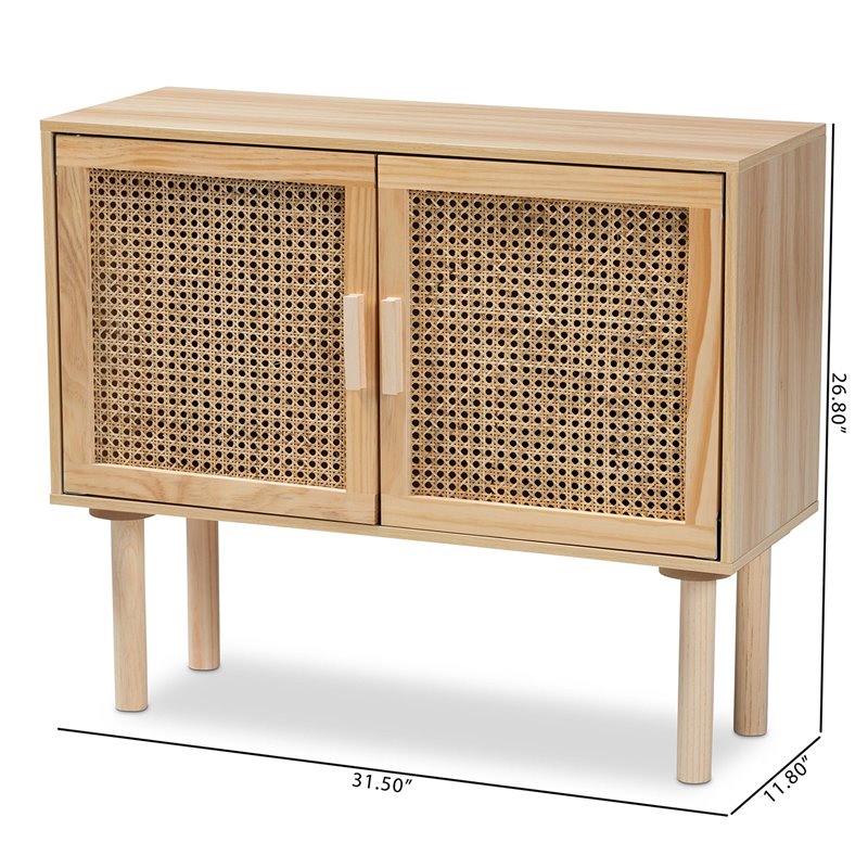 Baxton Studio Maclean Rattan and Brown Finished Wood 2-Door Sideboard Buffet