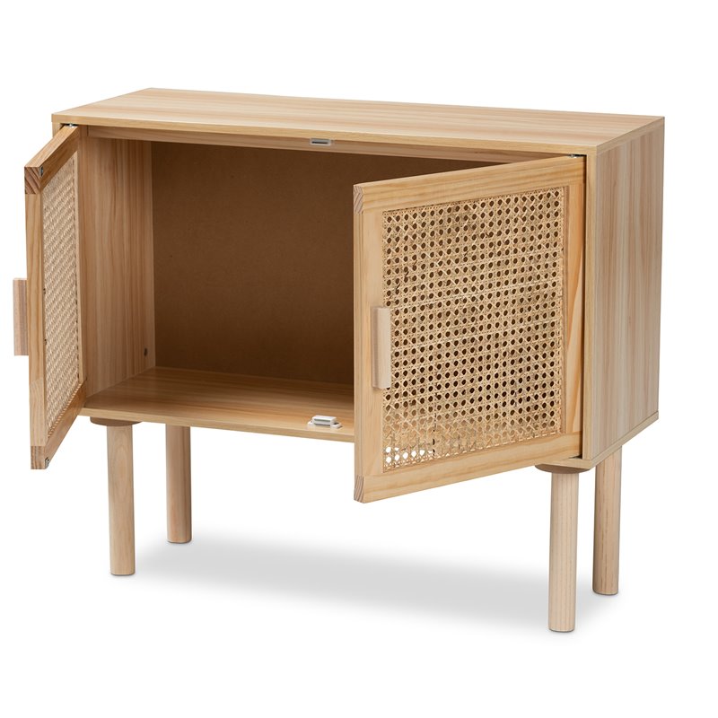 Baxton Studio Maclean Rattan and Brown Finished Wood 2-Door Sideboard Buffet