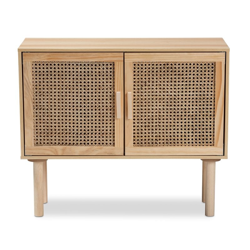 Baxton Studio Maclean Rattan and Brown Finished Wood 2-Door Sideboard Buffet
