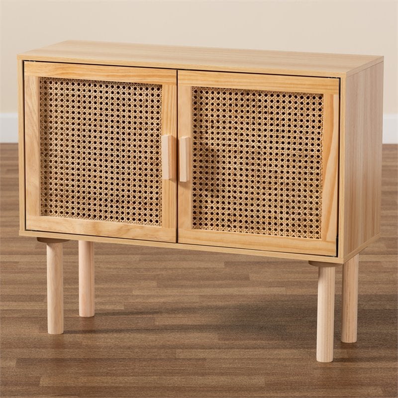 Baxton Studio Maclean Rattan and Brown Finished Wood 2-Door Sideboard Buffet